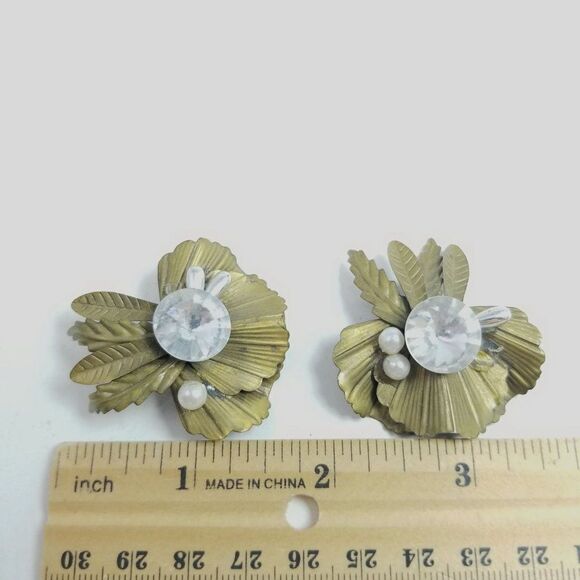 Vintage Bold Rhinestone and Gold Tone Clip On Earrings, Funky 80s Style Design - Picture 3 of 7